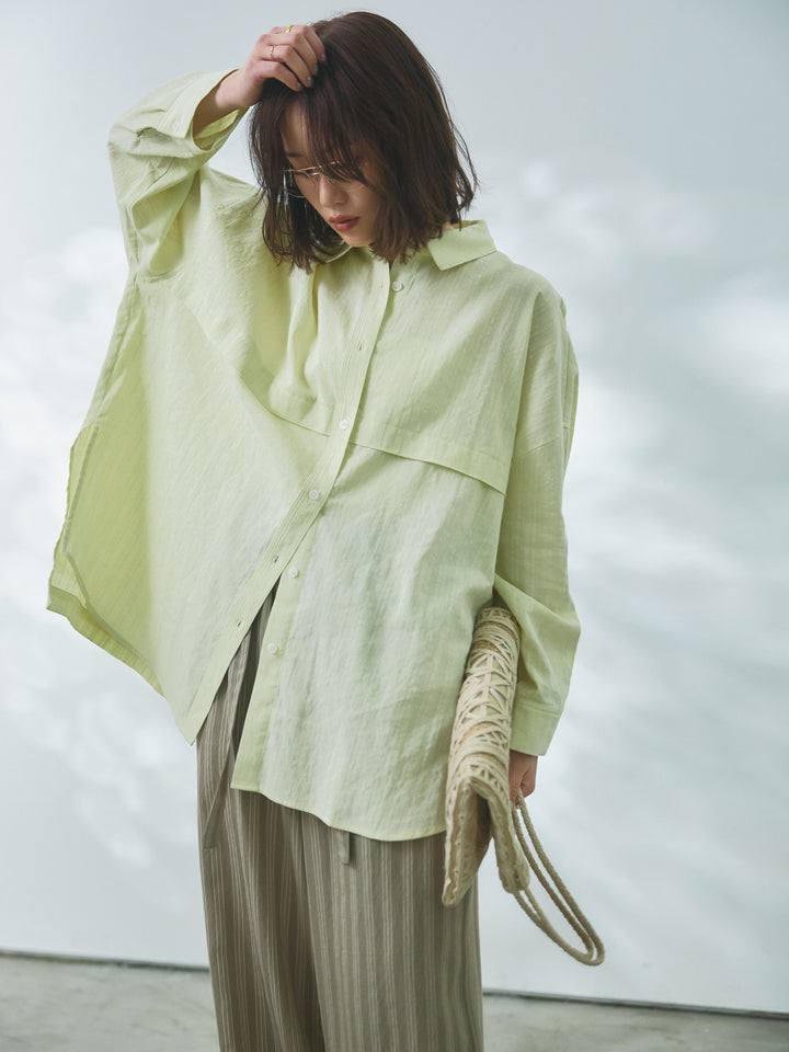 【Allure】[SET]スプリングスラブワイドシャツ+ストライプイージーパンツ(2set)