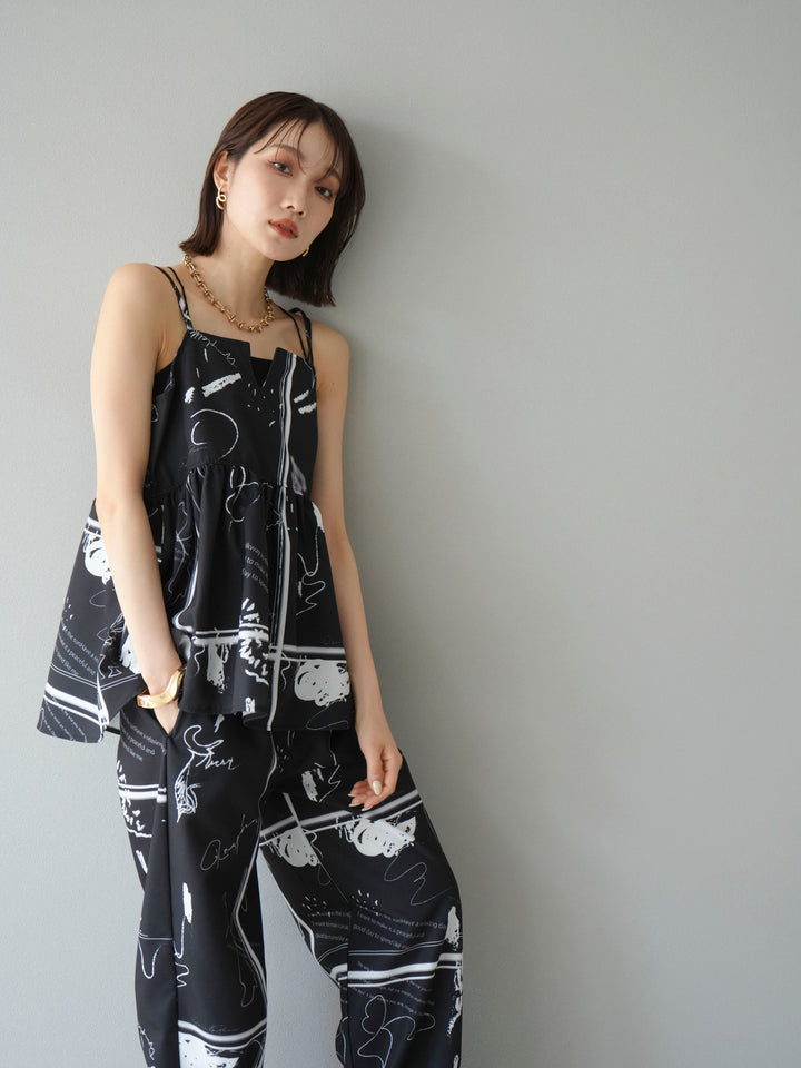 [予約]ペイント柄キャミソール/ブラック