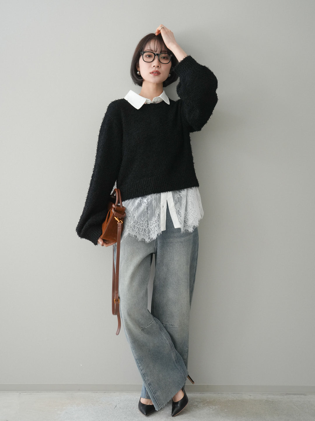 [予約]裏起毛カットオフカーブデニムパンツ/blue