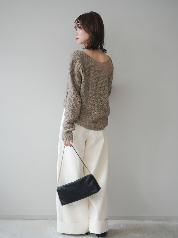 [予約]ベルト付き折り返しコットンツイルワイドパンツ/ivory