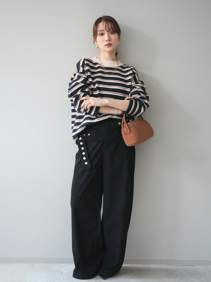 [予約]コーデュロイ巻きベルト付きパンツ/black