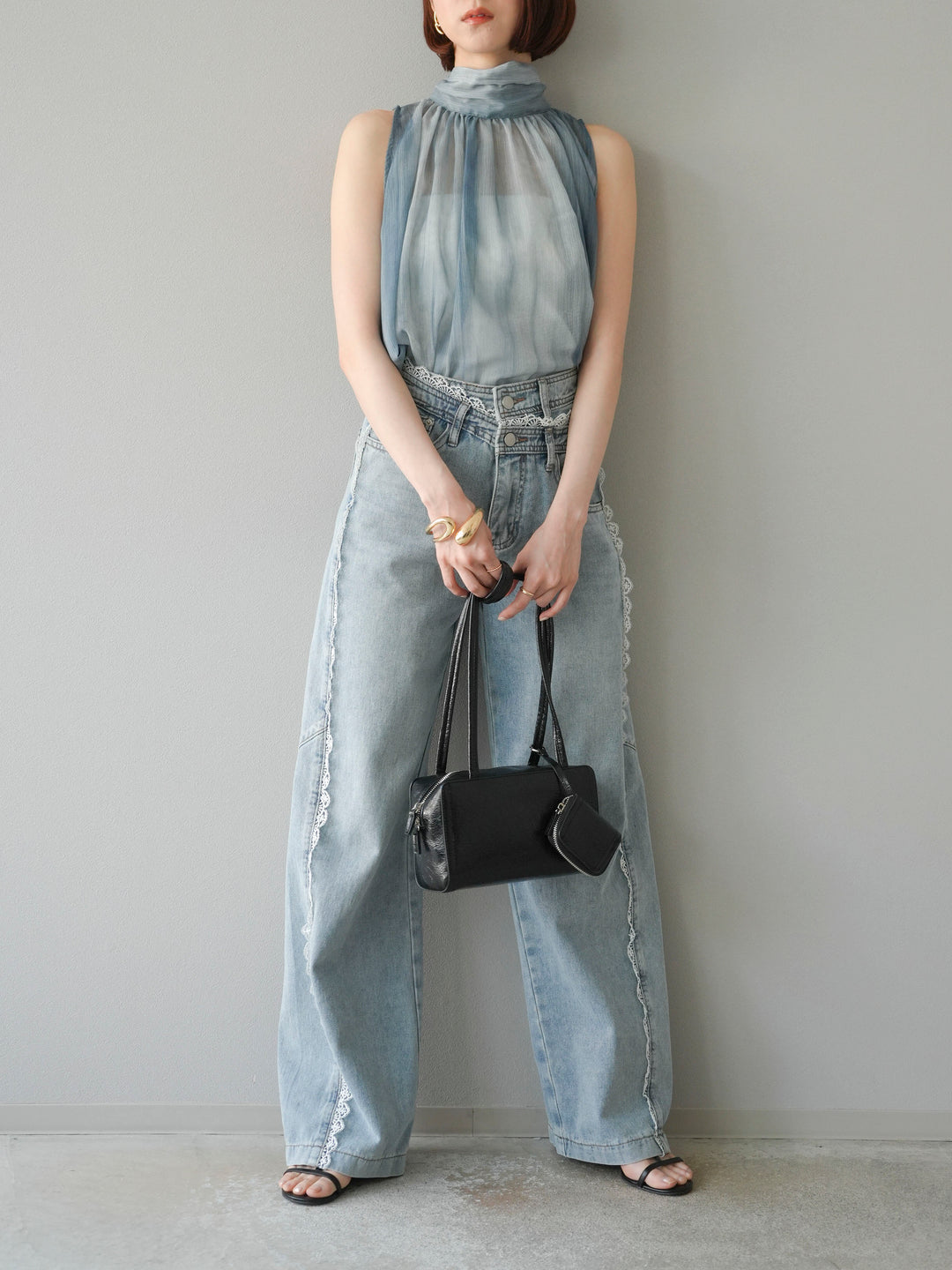 【預購】Line蕾絲牛仔褲/淺藍