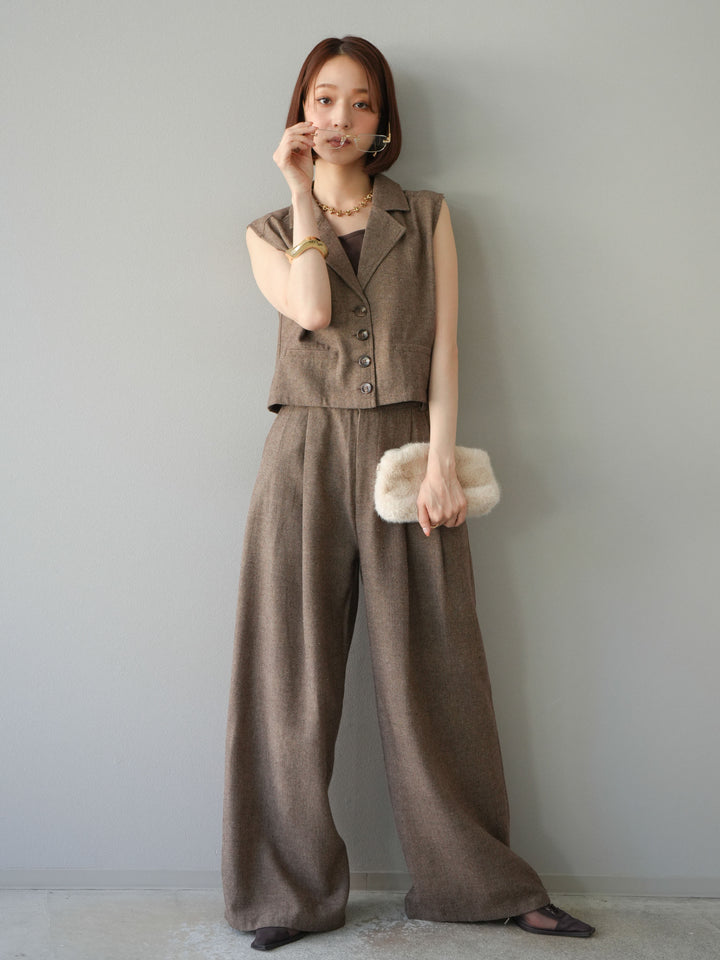 [予約]ツイードタッチタックワイドパンツ/ブラウン