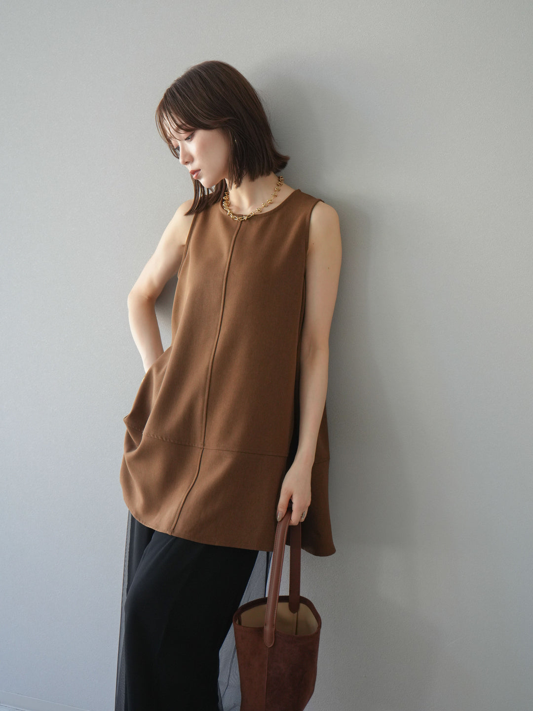 [予約]フレアノースリーチュニック/ブラウン