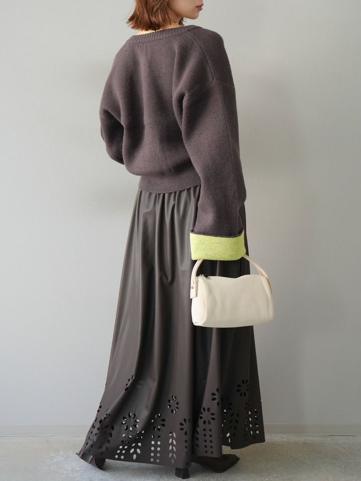 [予約]フラワーパンチングレザースカート/ブラウン