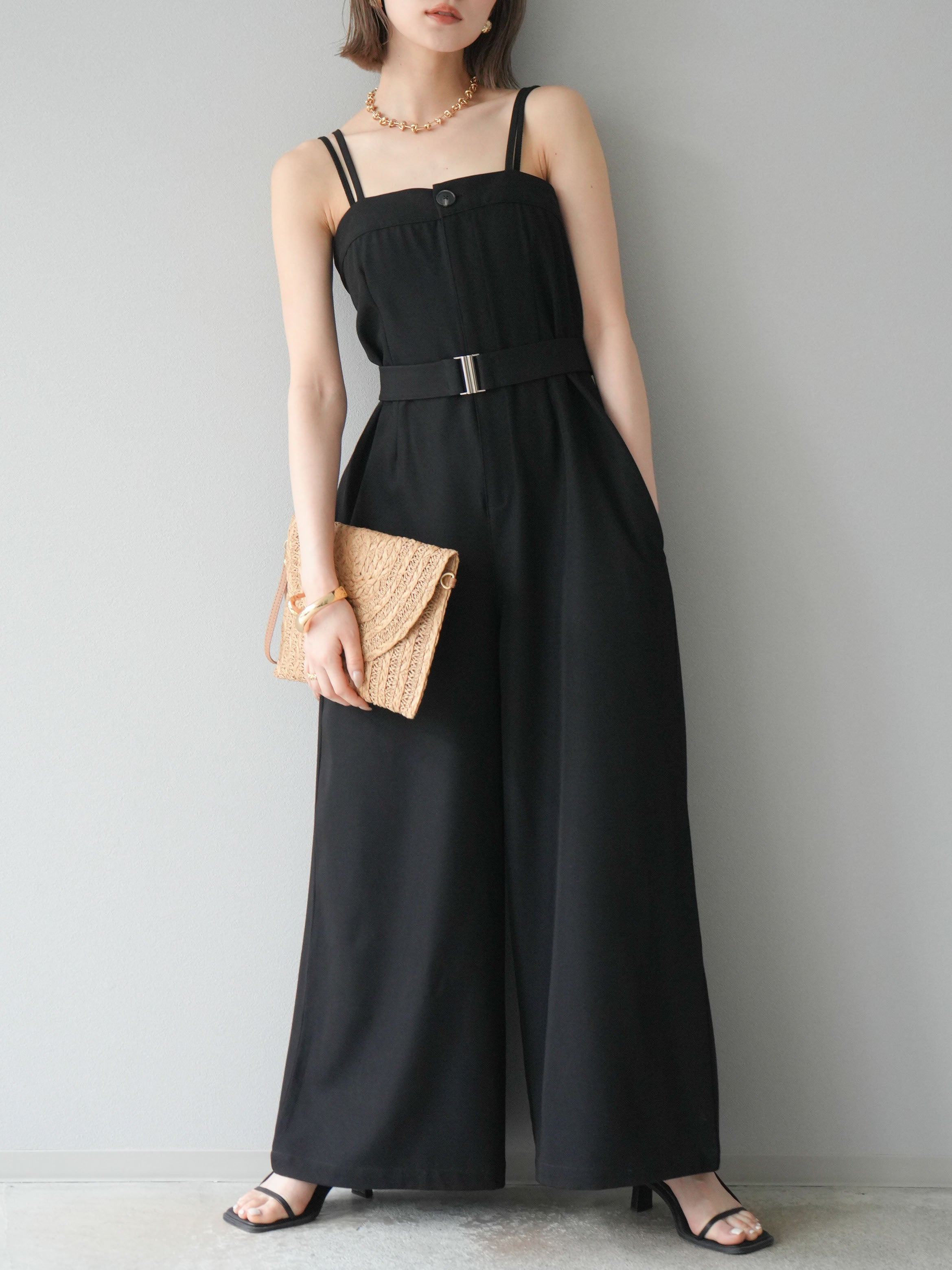 ブラックロングサロペット MICA&DEAL（マイカ＆ディール）の「バイアスロングサロペット