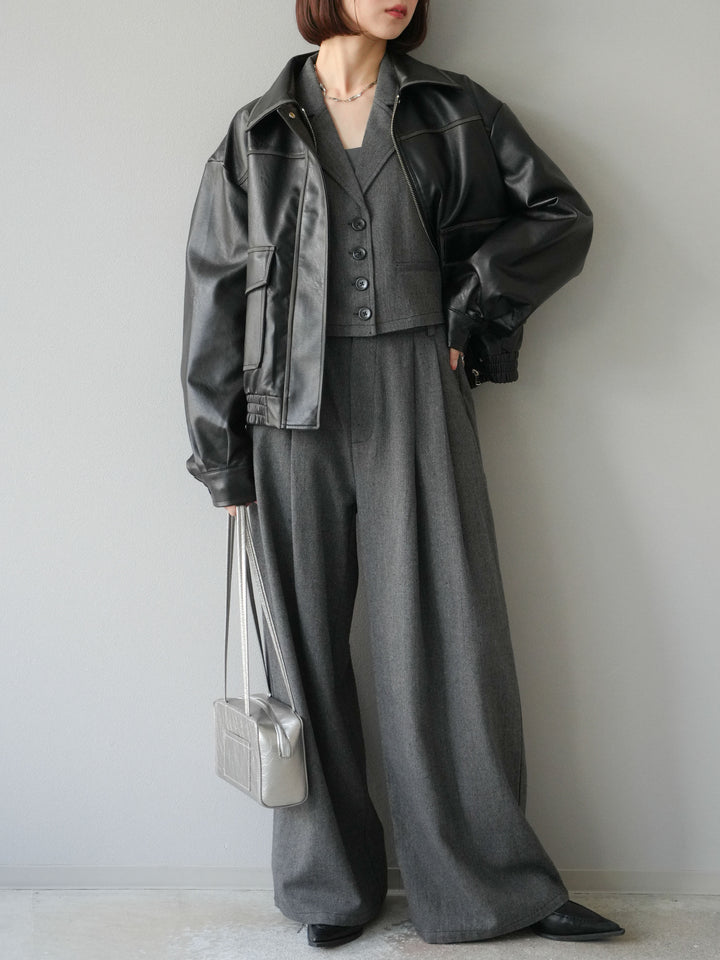 [予約]ツイードタッチタックワイドパンツ/ダークグレー