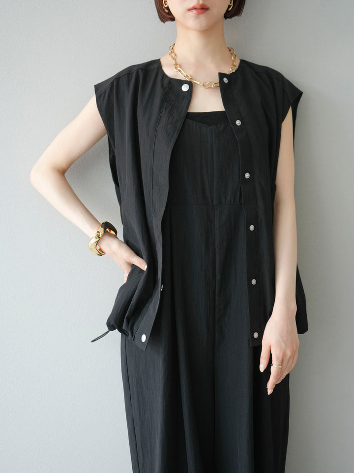 [SET]リネンライクビスチェデザインサロペット+リネンライクドロストバルーンブルゾン(2set)