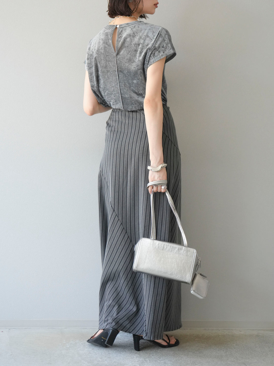 [予約]サイド巻きツイルスカート/ストライプ