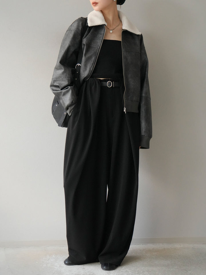 [予約]襟ボアヴィンテージレザーブルゾン/ブラック