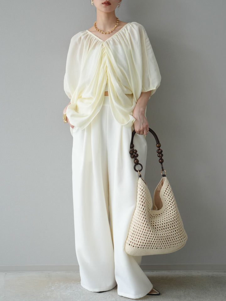 [予約]ボリュームスリーブシアータックブラウス/アイボリー