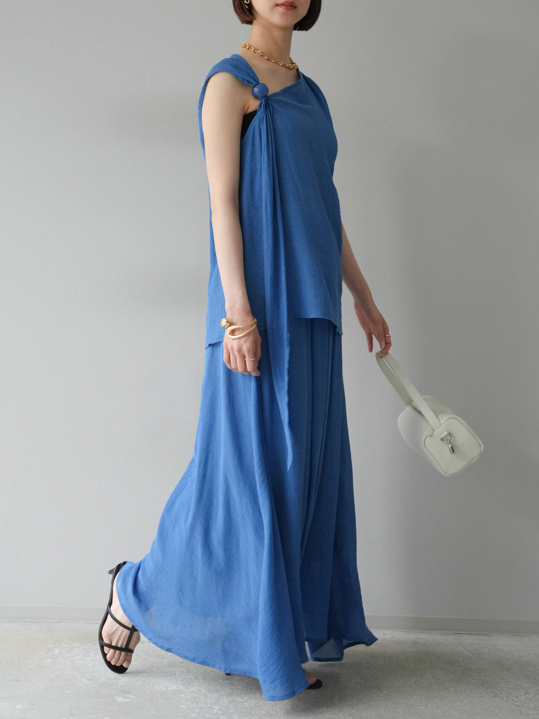 [SET]ビーズモチーフ楊柳ブラウス＆フレアスカートSET UP(2set)