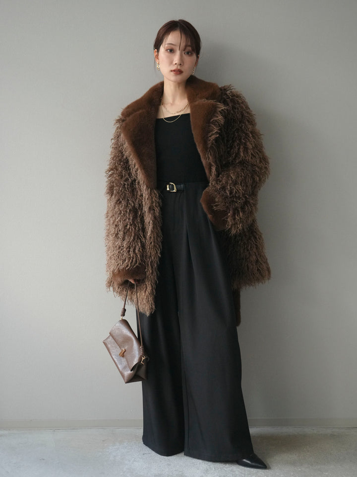 [予約]異素材ファー×ムートンコート/brown