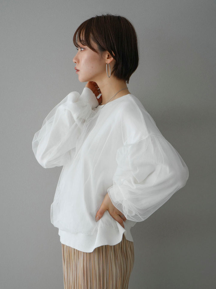 [Pre-order] Tulle layered knit top/off