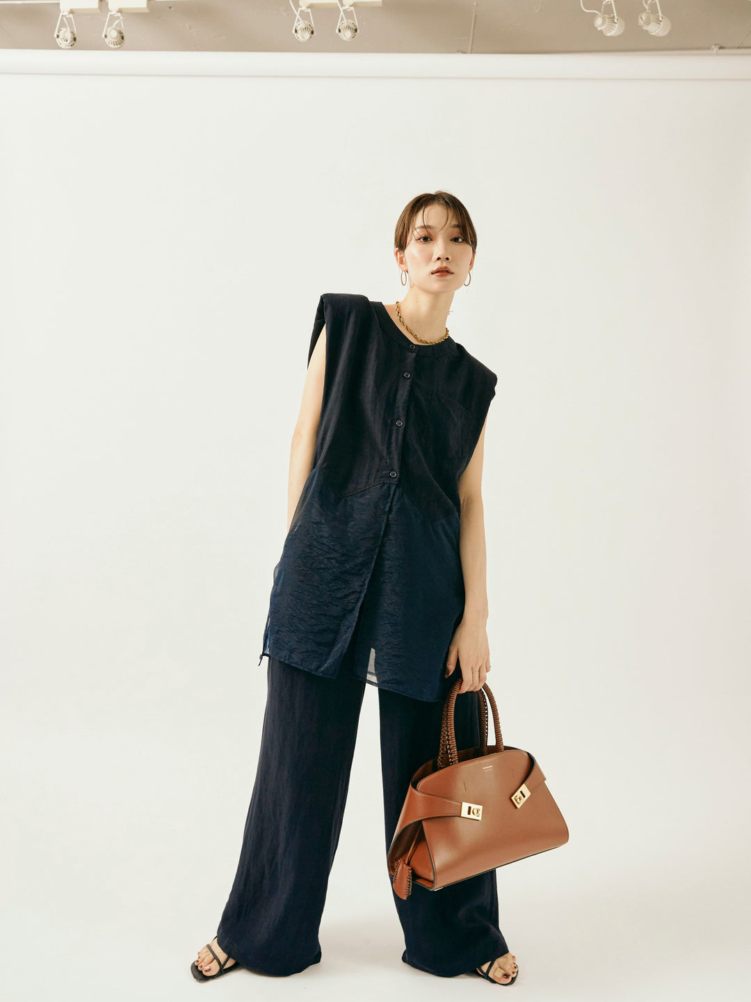 [SET]オーガンジーヘムブラウス＆ワイドパンツSET UP(2set)