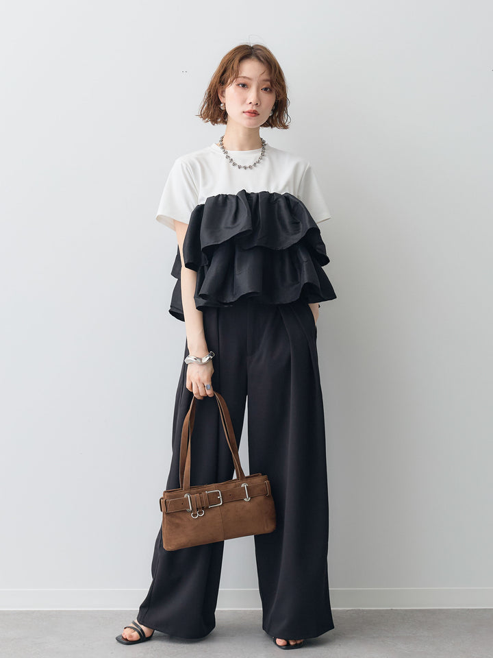 [SET]フリルティアードTEE+クレープデシンタックワイドパンツ(2set)
