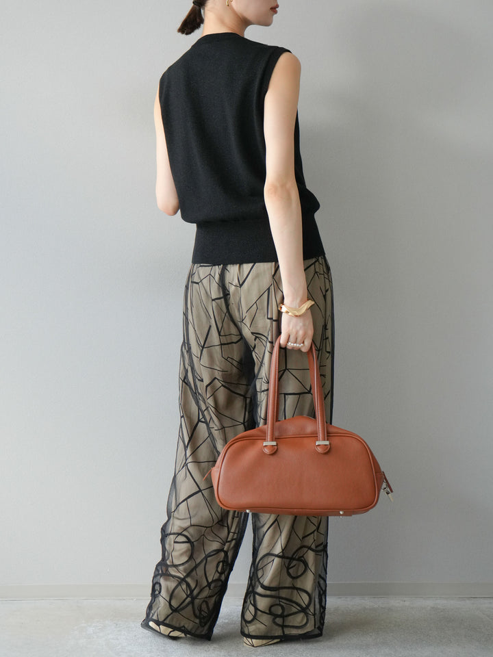 [予約]ビスコースサテンプリントタックイージーパンツ/ベージュ