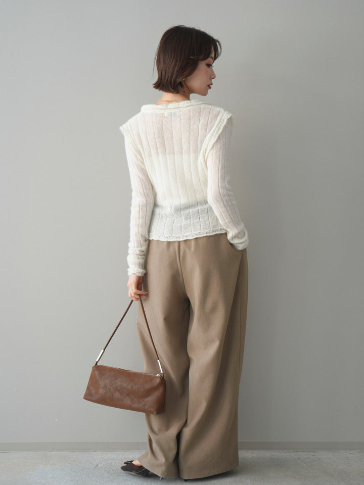 [予約]サテンベルトタックワイドパンツ/beige