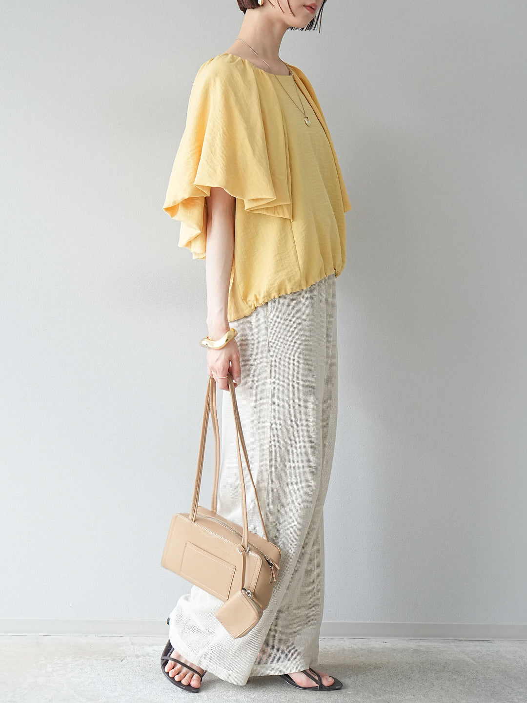 [預購] 棉質金銀絲網眼休閒褲/象牙白