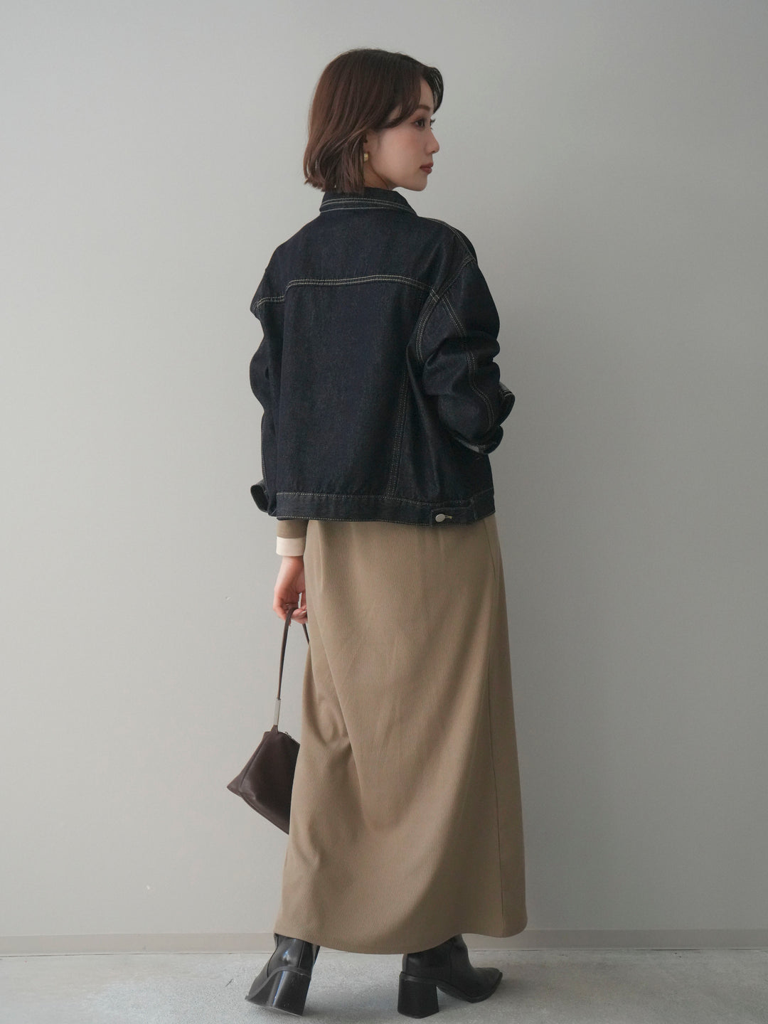 [予約]配色レイヤードヘンリーネックカットリブワンピース/mocha