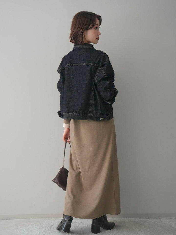 [予約]配色レイヤードヘンリーネックカットリブワンピース/mocha