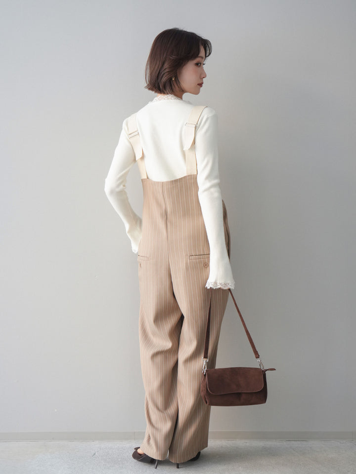 [予約]グログランテープストライプサロペット/beige