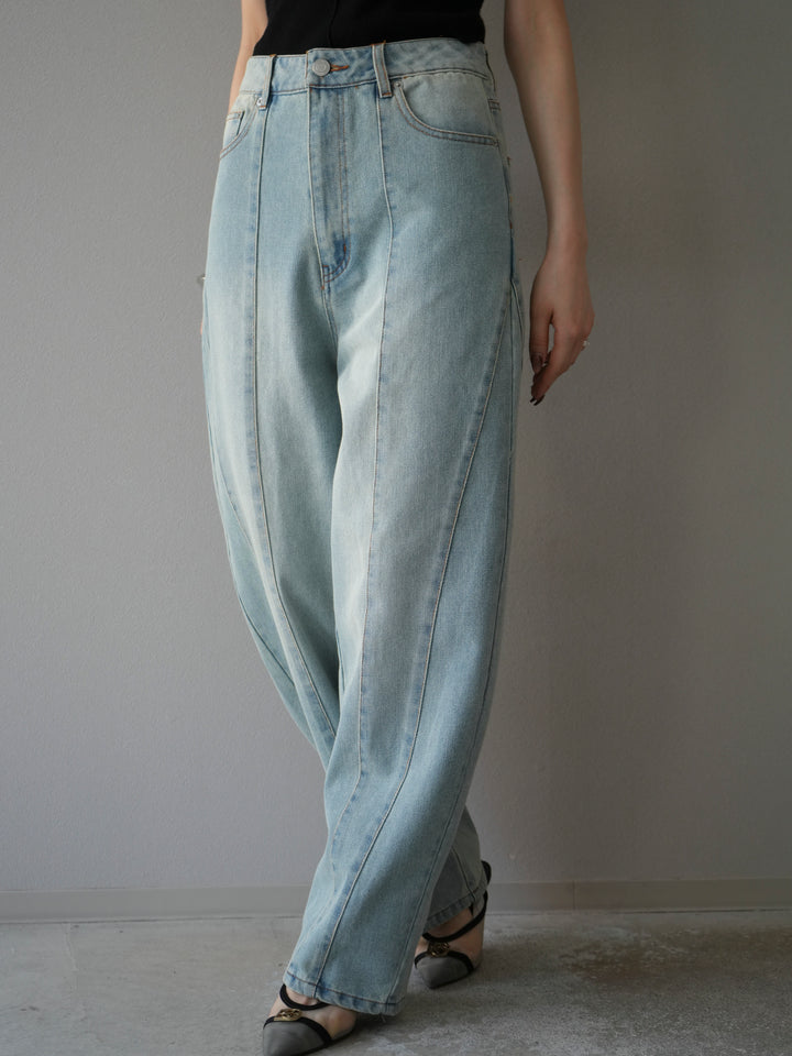 [予約]切替デザインカーブデニム/ブリーチ