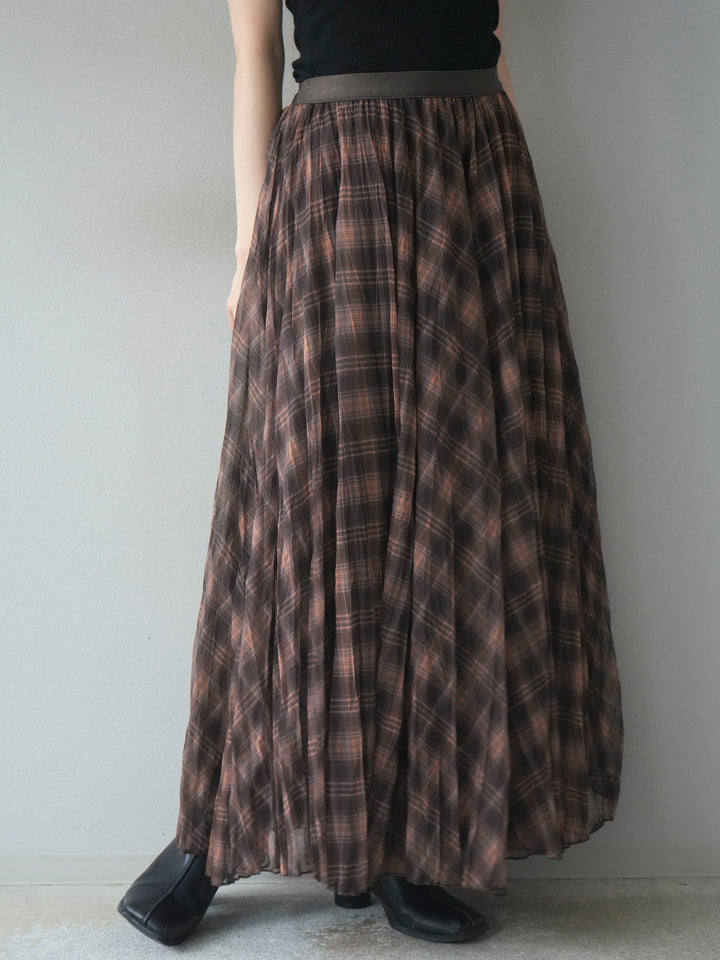 [予約]チェック柄ワッシャープリーツスカート/yellow