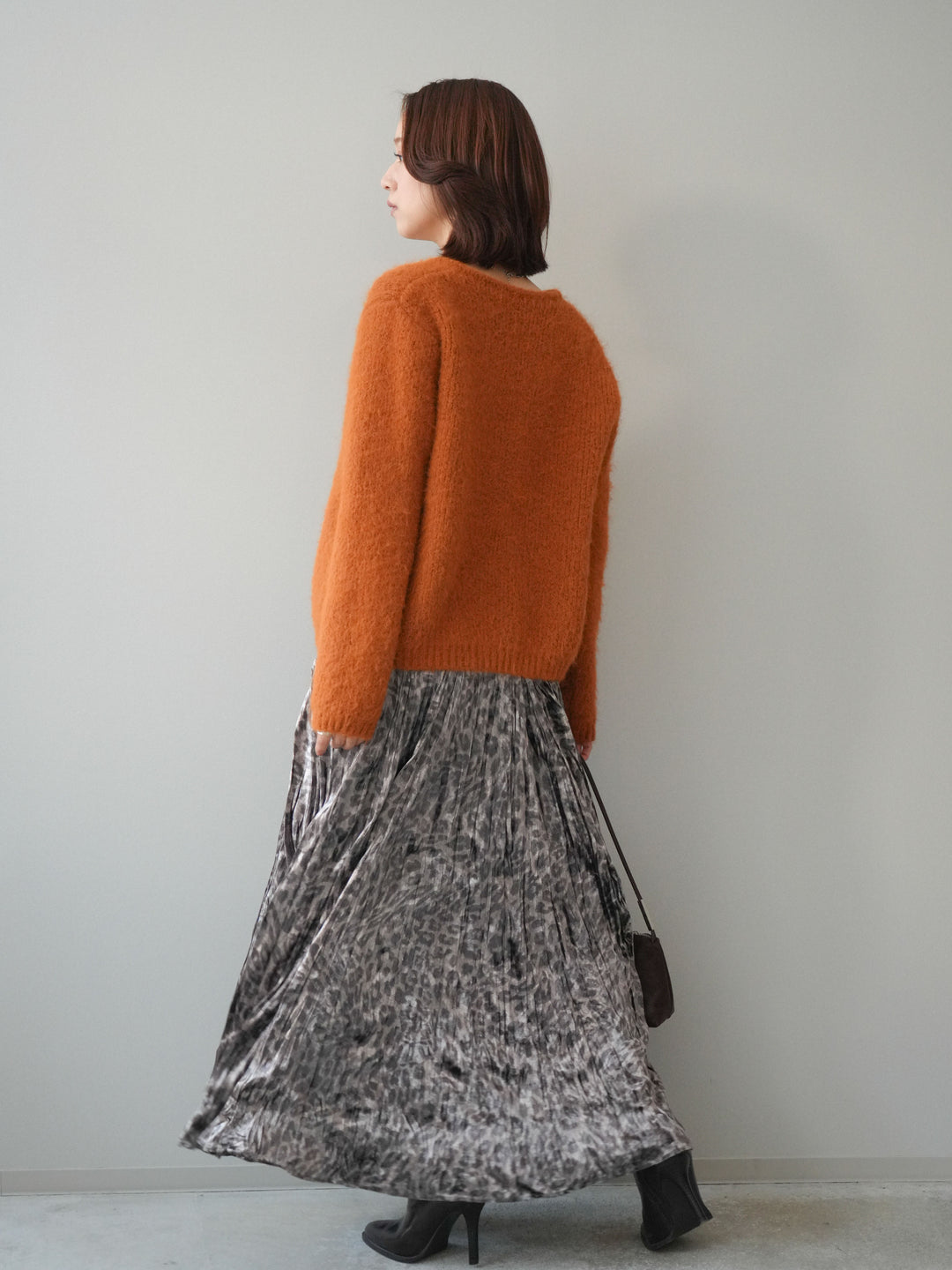[予約]レオパードベロアワッシャーロングスカート/gray