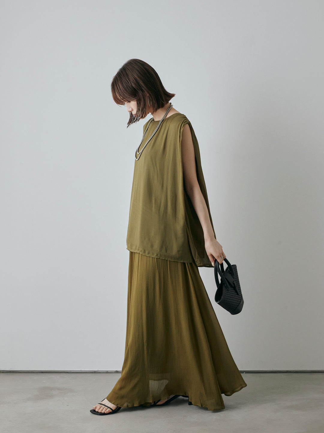 [予約]シアーフレアマキシスカート/グリーン