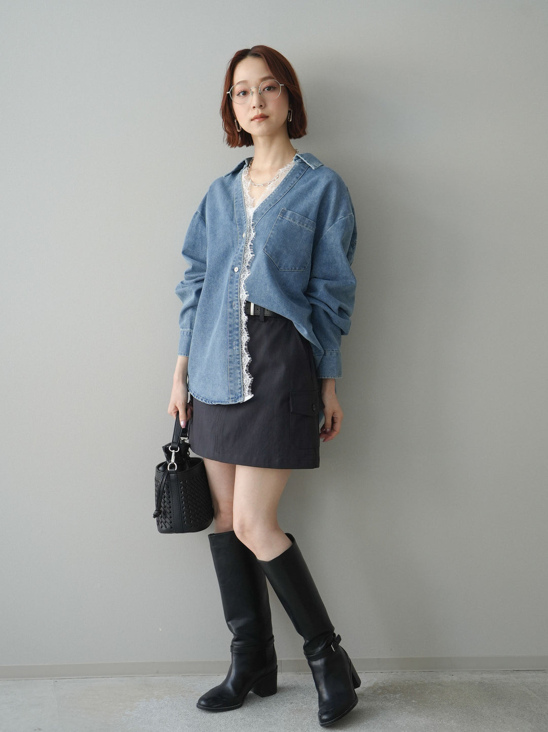 [予約]ベルト付カーゴミニスカート/black