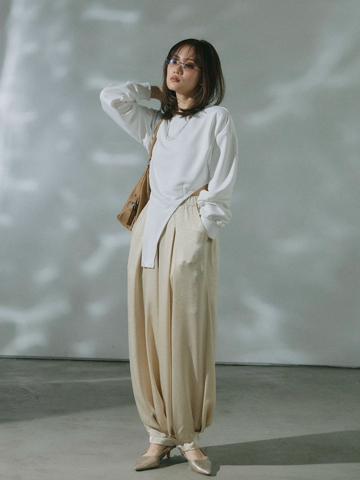 【Allure】[SET]スウェットボディスーツ+ワッシャーサテンタックジョガーパンツ(2set)