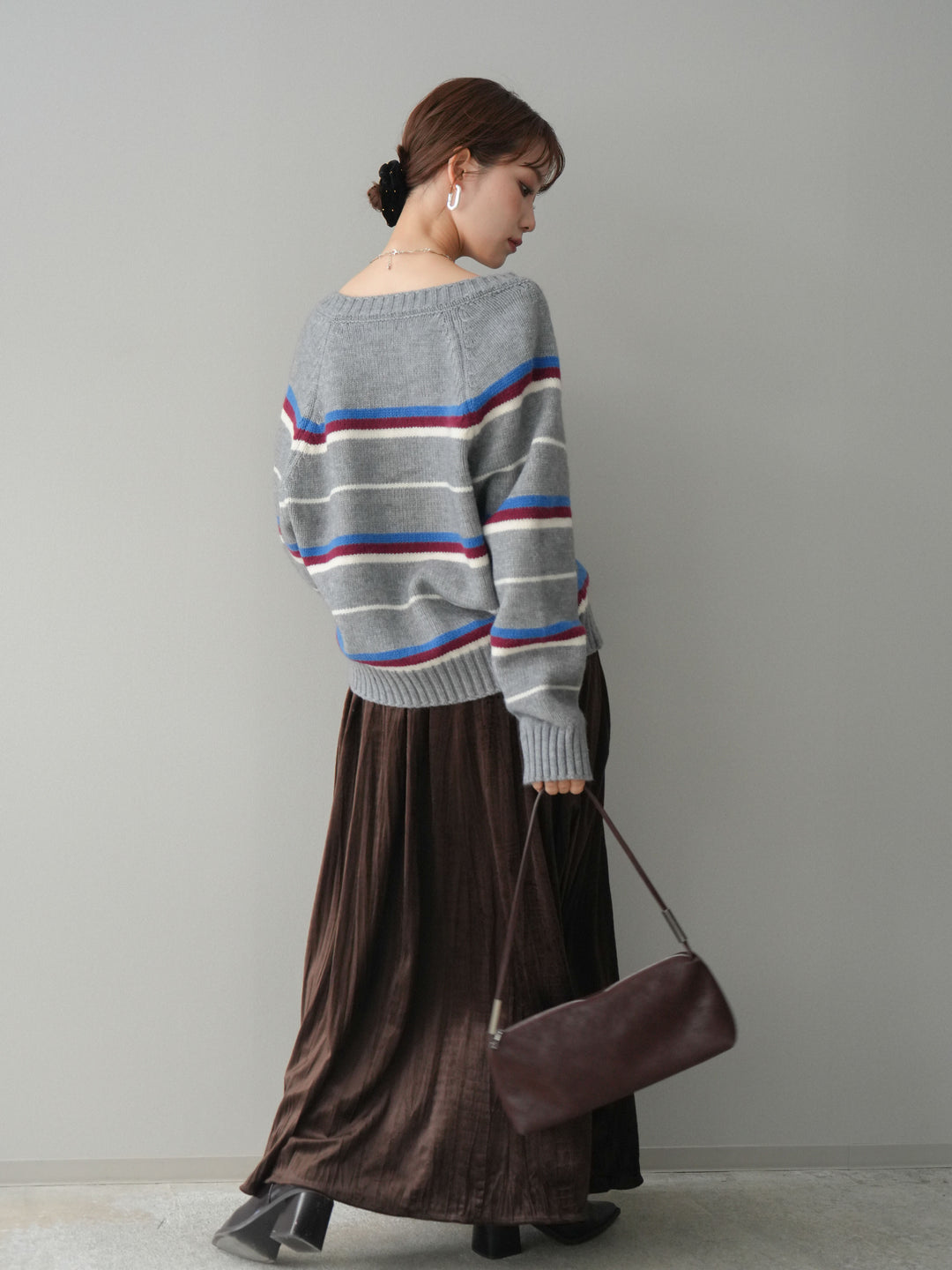 [予約]ワッシャーベロアプリーツスカート/brown