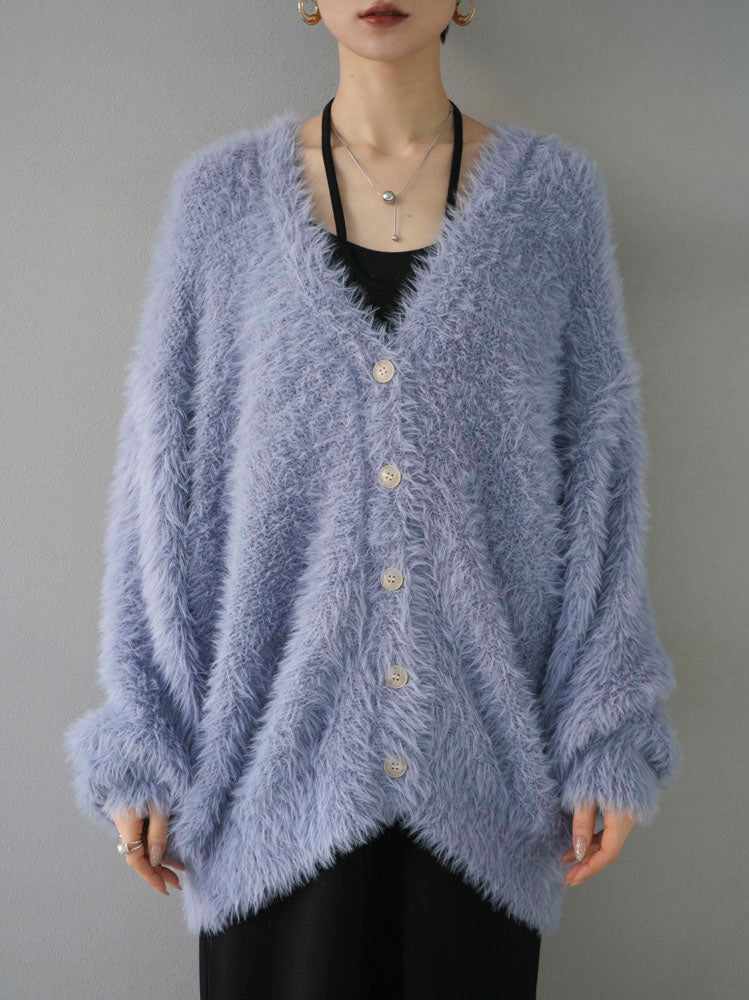 予約]ソフトシャギーニットカーディガン/ブルー – Lumier