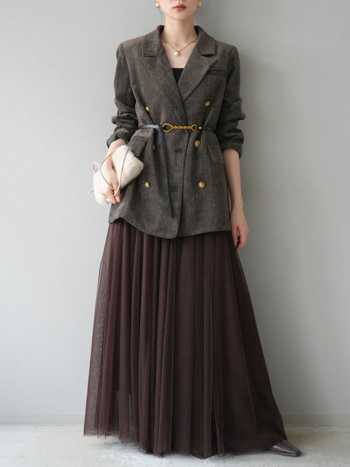 [予約]ベロアダブルジャケット/ブラウン