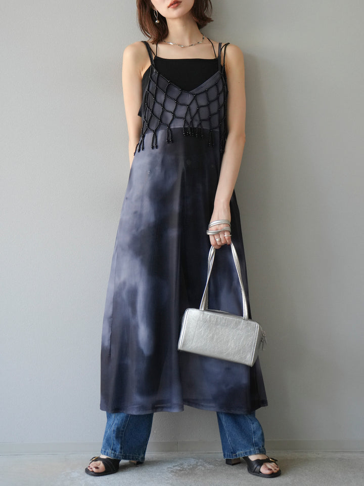 [予約タイダイ柄シアーキャミワンピース/モノトーン