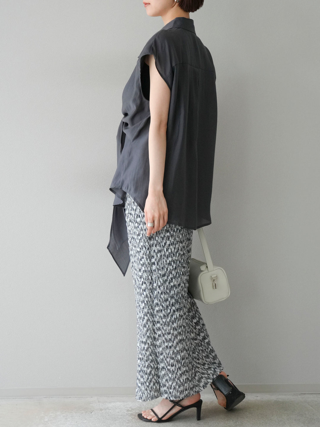 [SET]フロントタイシアーブラウス+マルチカラーランダムプリーツタイトスカート(2set)