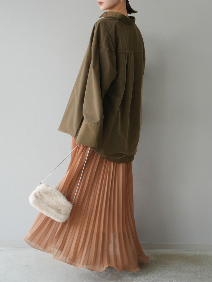 [予約]シフォンプリーツパイピングスカート/キャメル