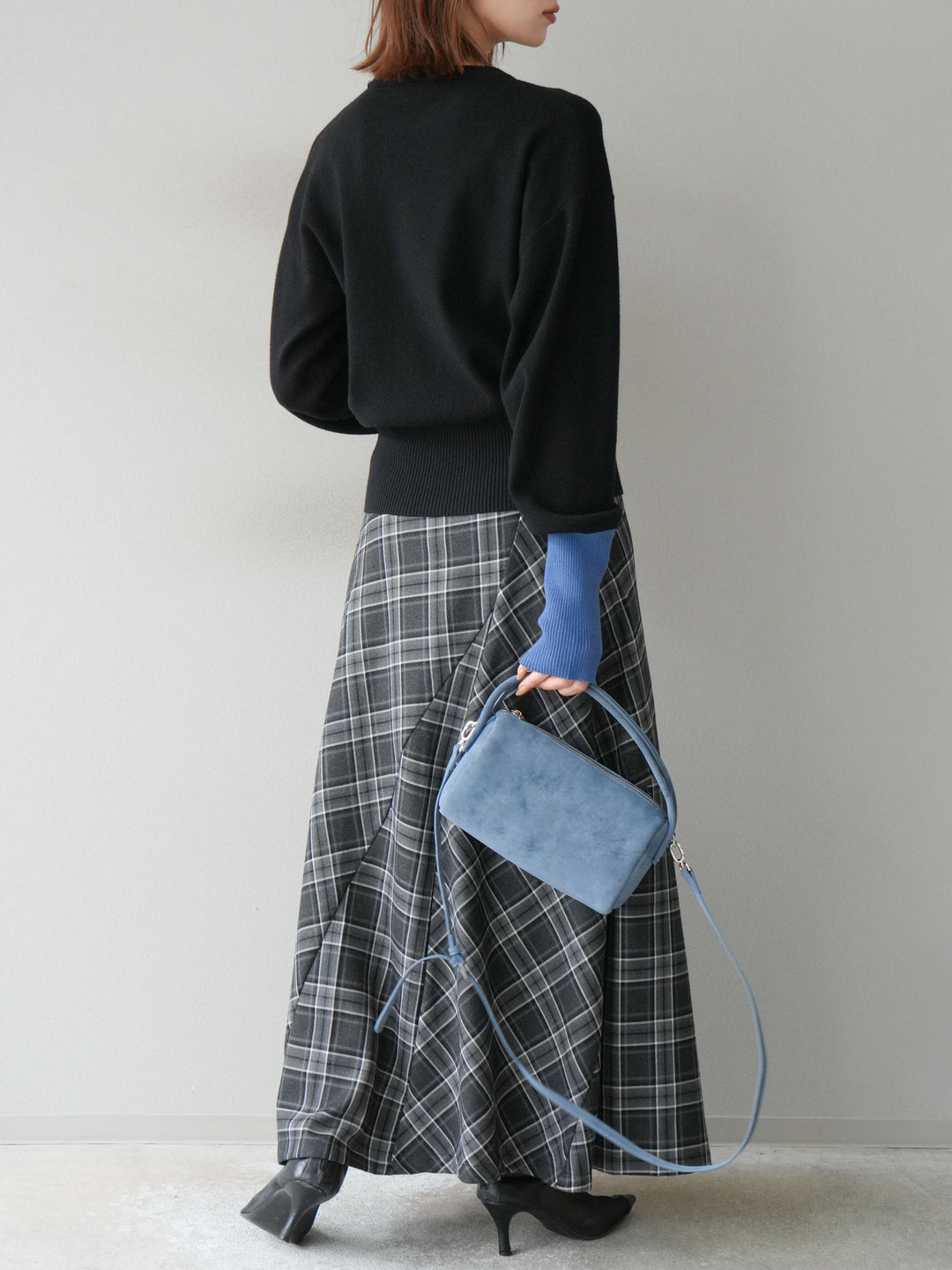 [予約]チェック柄マーメイドスカート/ブラック