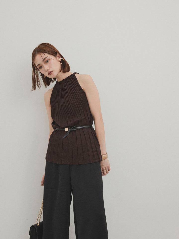 [SET]プリーツニットキャミソール+サテンイージーパンツ(2set)