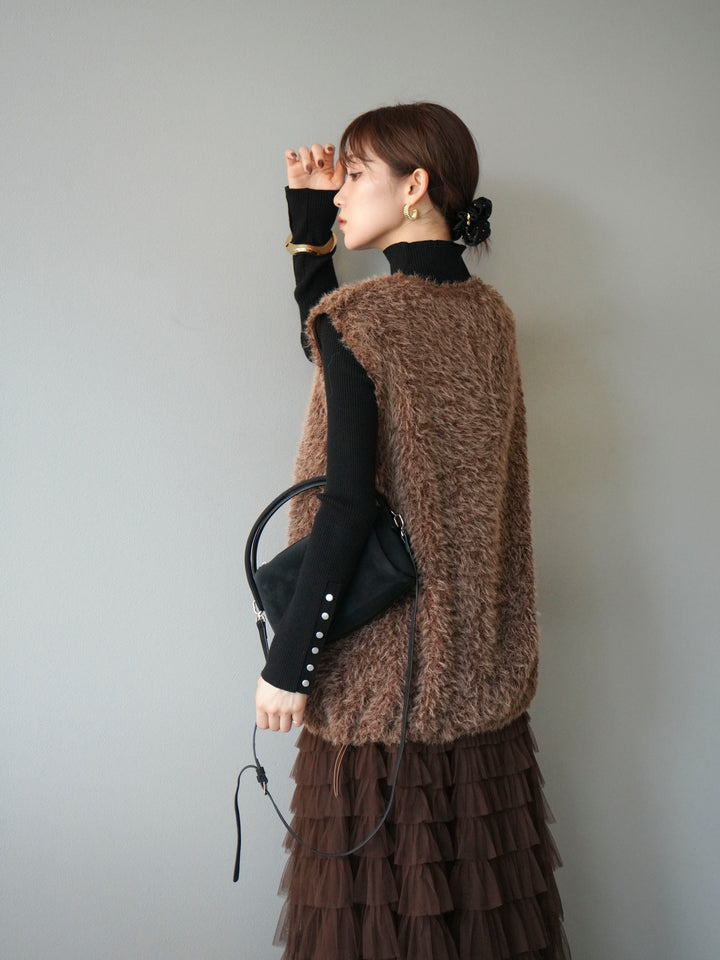 [予約]ダブルZIPループシャギーベスト/ブラウン