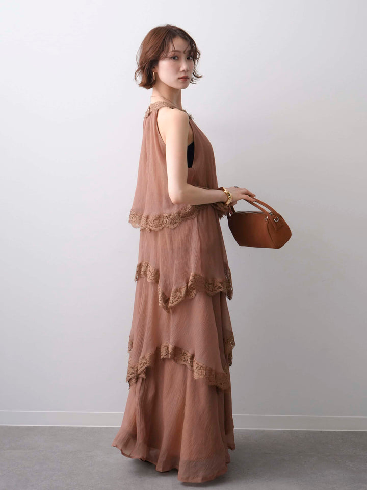 [予約]レースヘムティアードノースリドレス/brown