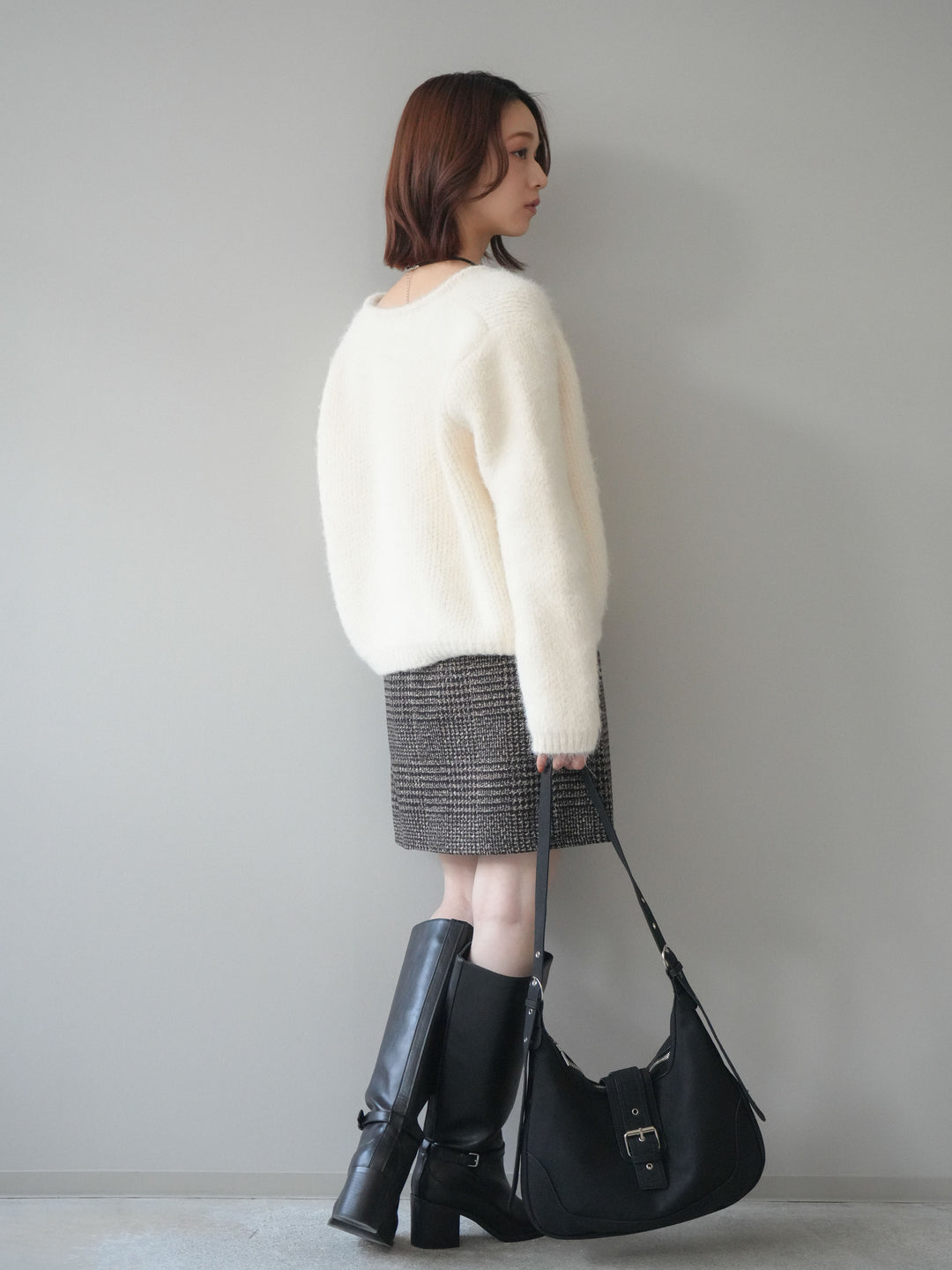 [予約]フロントZIPアソート柄ミニスカート/brown