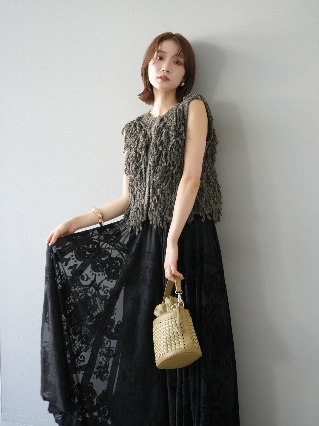 [予約]フリンジループニットベスト/ブラウン