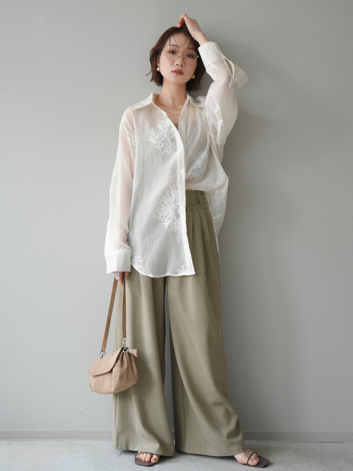 [SET]シアーエンブロイダリーシャツ+ダブルボタンドレープパンツ(2set)
