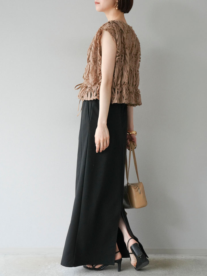 [SET]ジャガードレースリボントップス+スウェットロングスカート(2set)