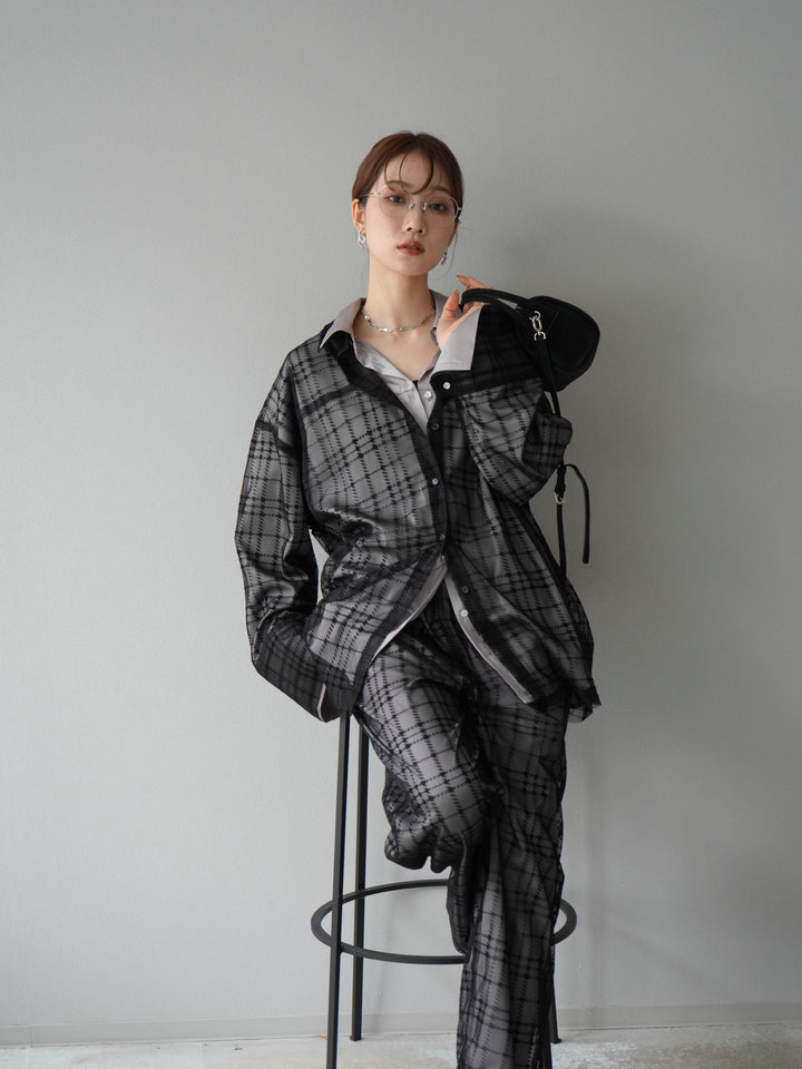 [予約]チェック柄チュールシャツアンサンブル/ブラック