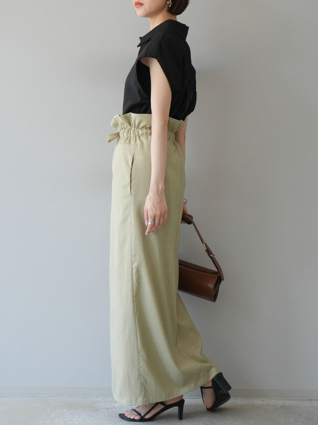 [SET]シアーチェックノースリーブシャツ+ヘザーエステルギャザージップスカート(2set)