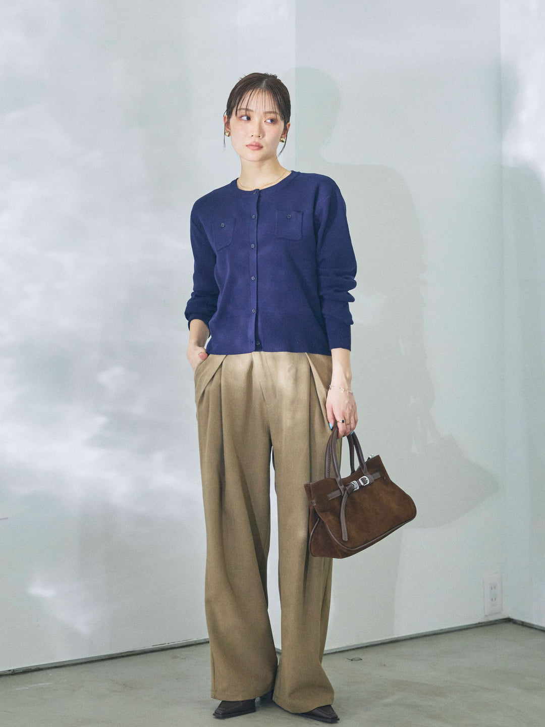 [予約]ミニポケットニットカーディガン/navy