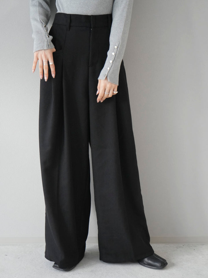 [Pre-order] Tweed double tuck wide pants/black